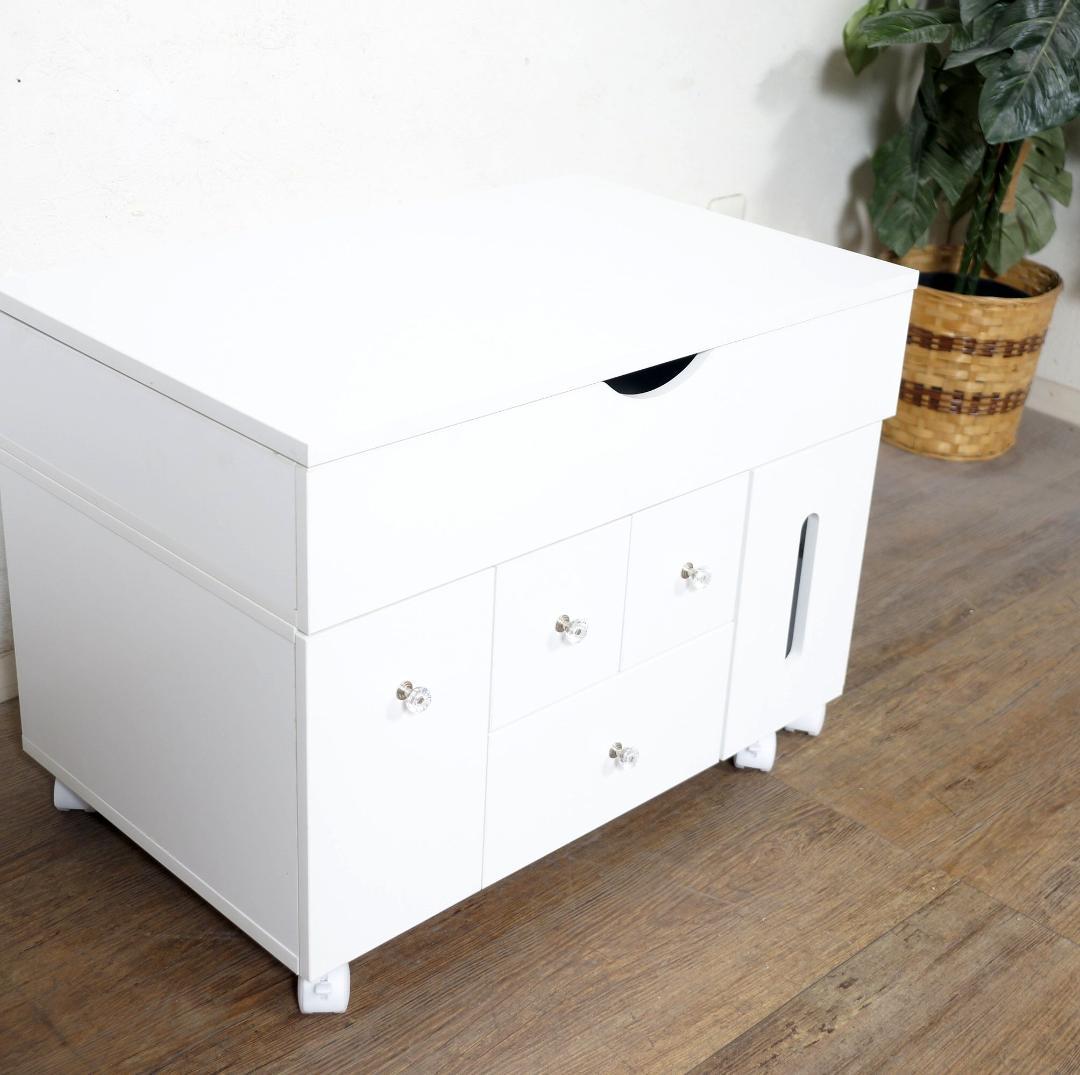 新品・未使用　LEDライト付ドレッサー ロータイプ 伸縮式コスメワゴン