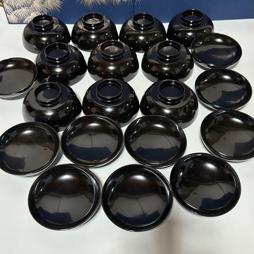 輪島塗　蒔絵　漆器 吸物椀 多用椀 松竹梅　金色鶴彫刻 10個セット