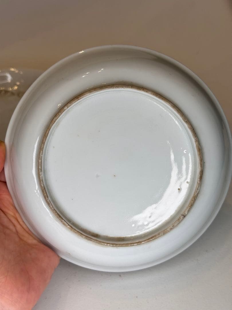 中国 德化窯 暗刻龍文 皿 一対 小傷有り