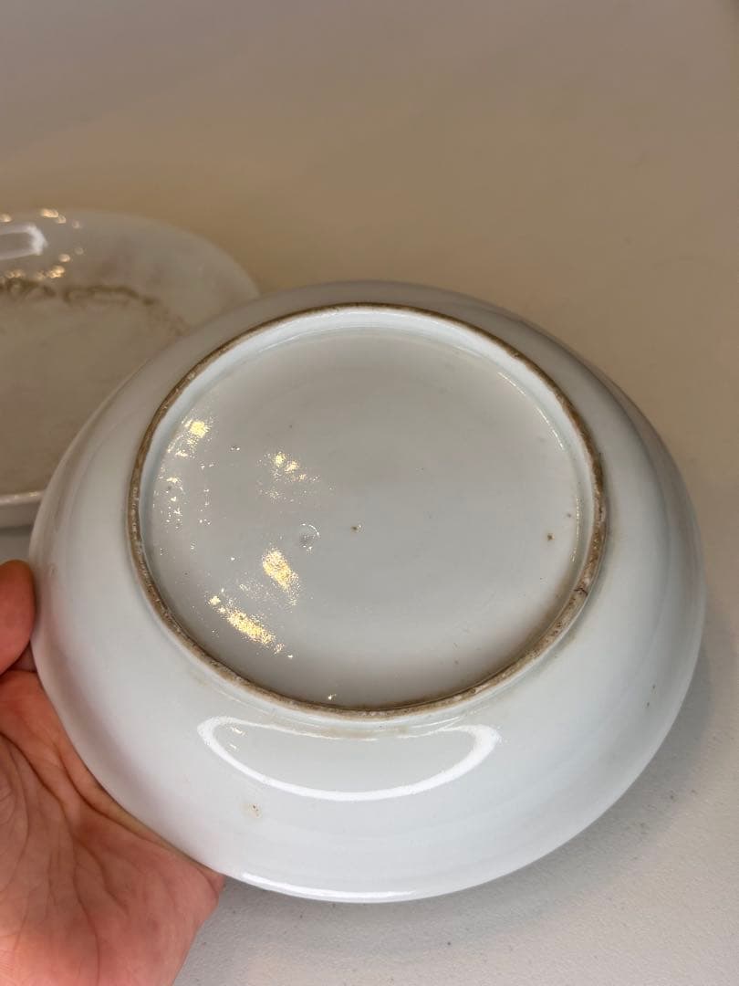 中国 德化窯 暗刻龍文 皿 一対 小傷有り