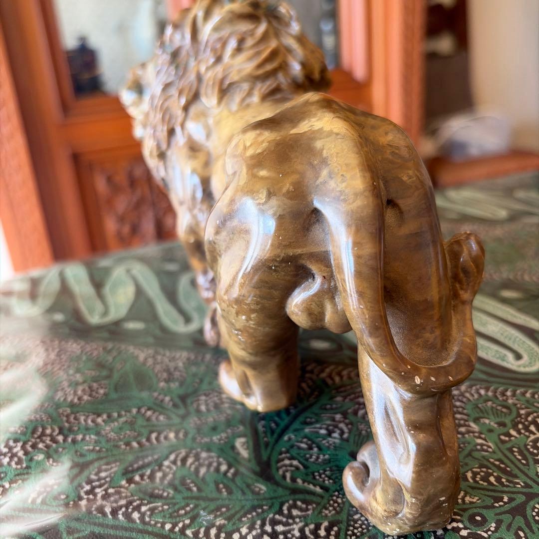 南アフリカ A.MALANLELA作 石彫ライオン像 蛇紋石 骨董 アンティーク