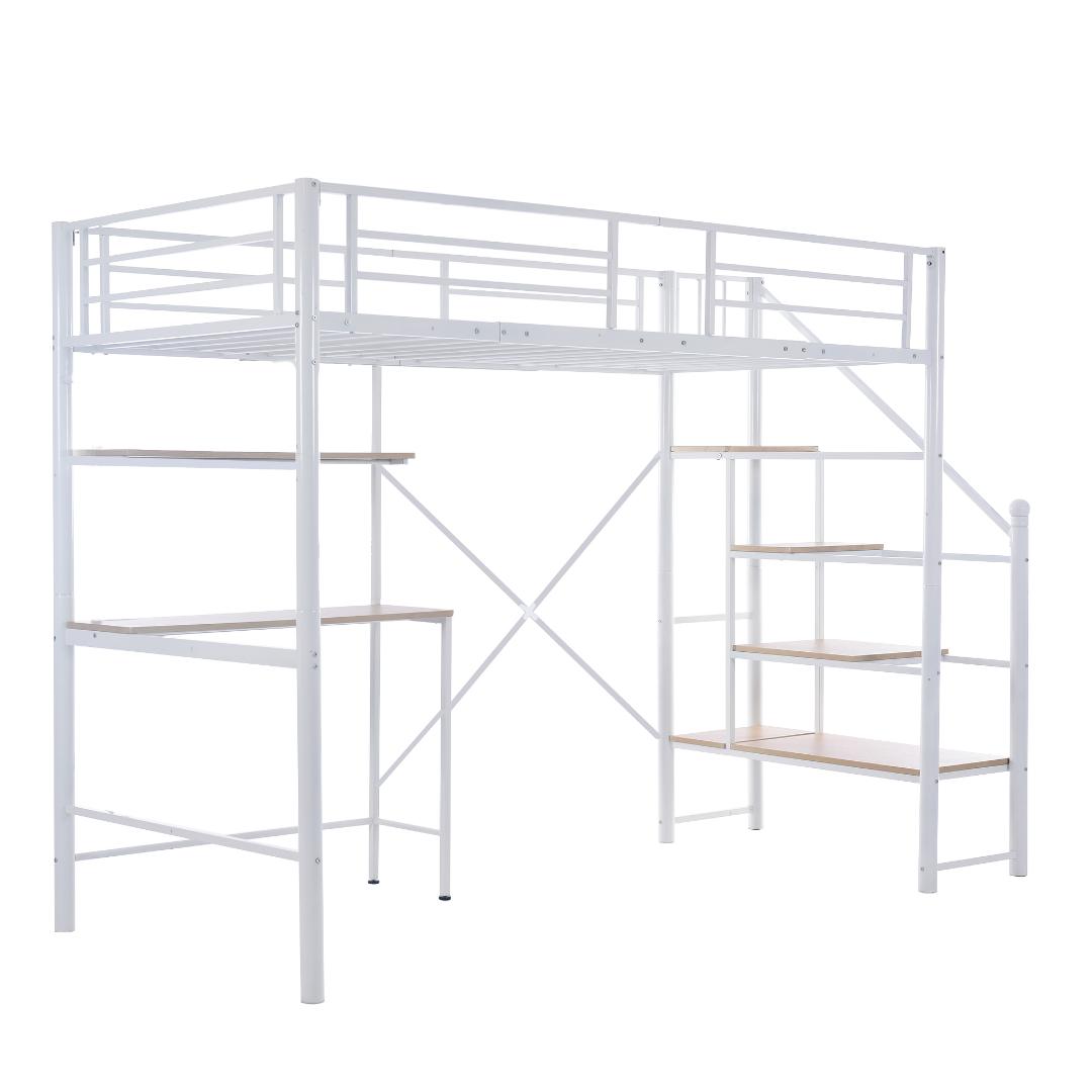 ロフトベッド シングル 階段付き パイプベッド 高さ170cm 耐荷重150kg