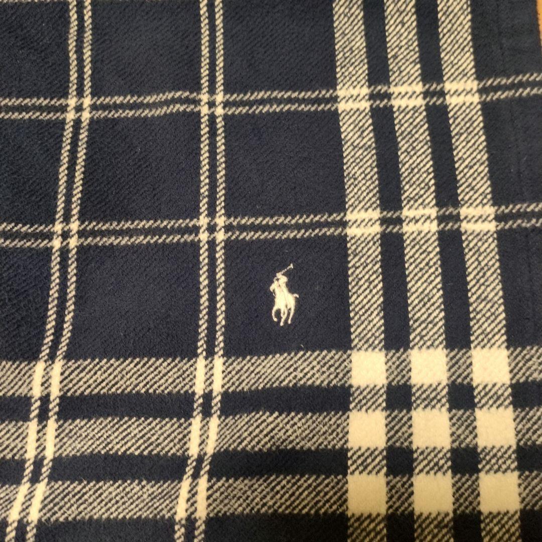 Ralph Laurenチェック柄　綿毛布ブランケット シングルサイズネイビー