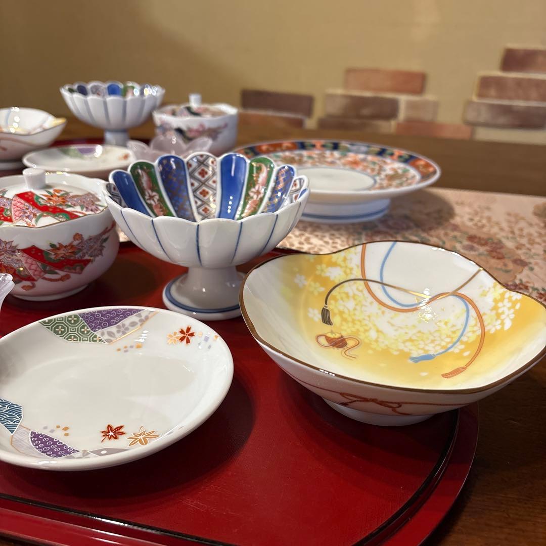 特選✨古伊万里＊金彩お膳✨幸楽窯・高台皿21.2㎝ 菊割高台鉢【お2人様