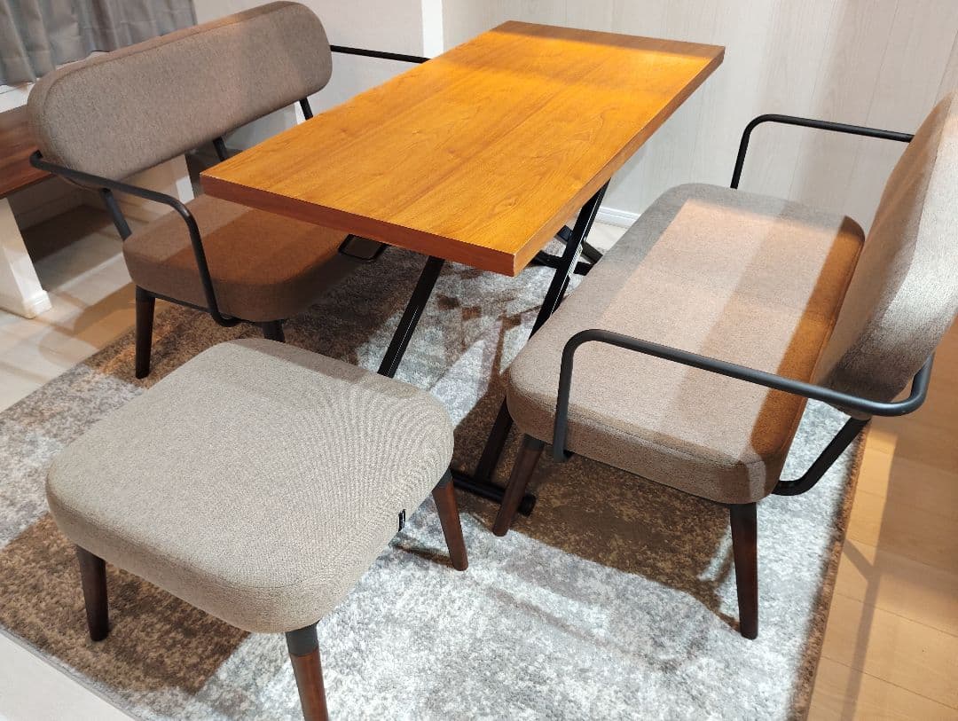 3点 スチールフレームソファ2人掛け＋オットマン 異素材 アイリス