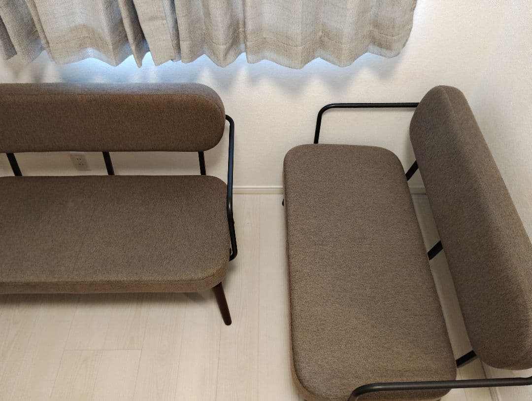 3点 スチールフレームソファ2人掛け＋オットマン 異素材 アイリス