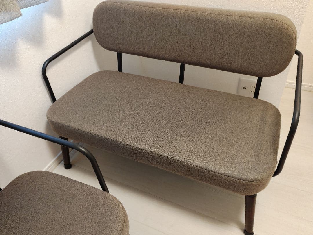 3点 スチールフレームソファ2人掛け＋オットマン 異素材 アイリス