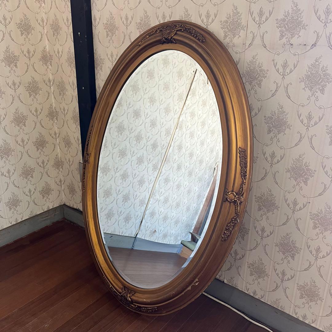 【アンティーク】ロココ調 壁掛け鏡 ウォールミラー ヨーロピアン 古道具 古民家