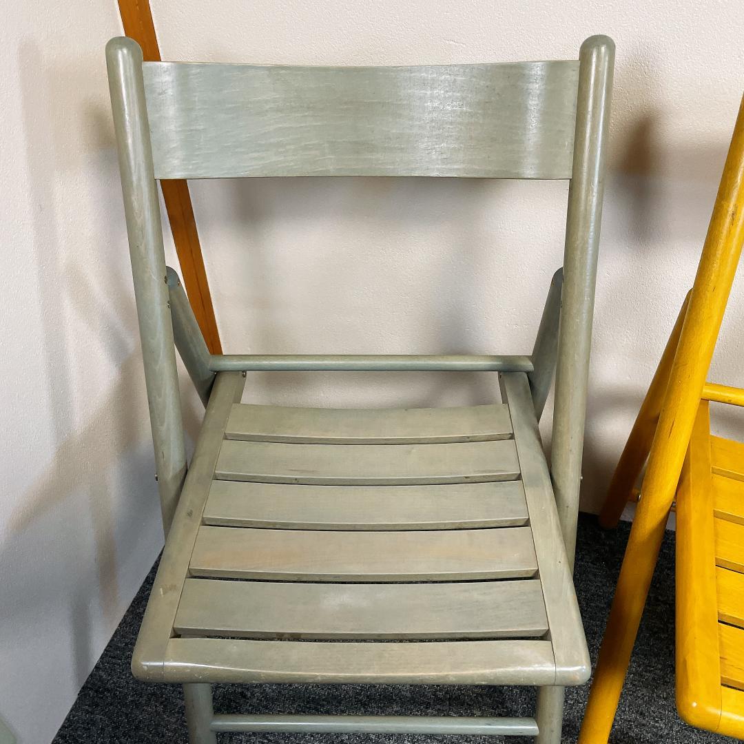 木製 折りたたみチェア 3脚セット カントリー調（グレー・イエロー・グリーン）