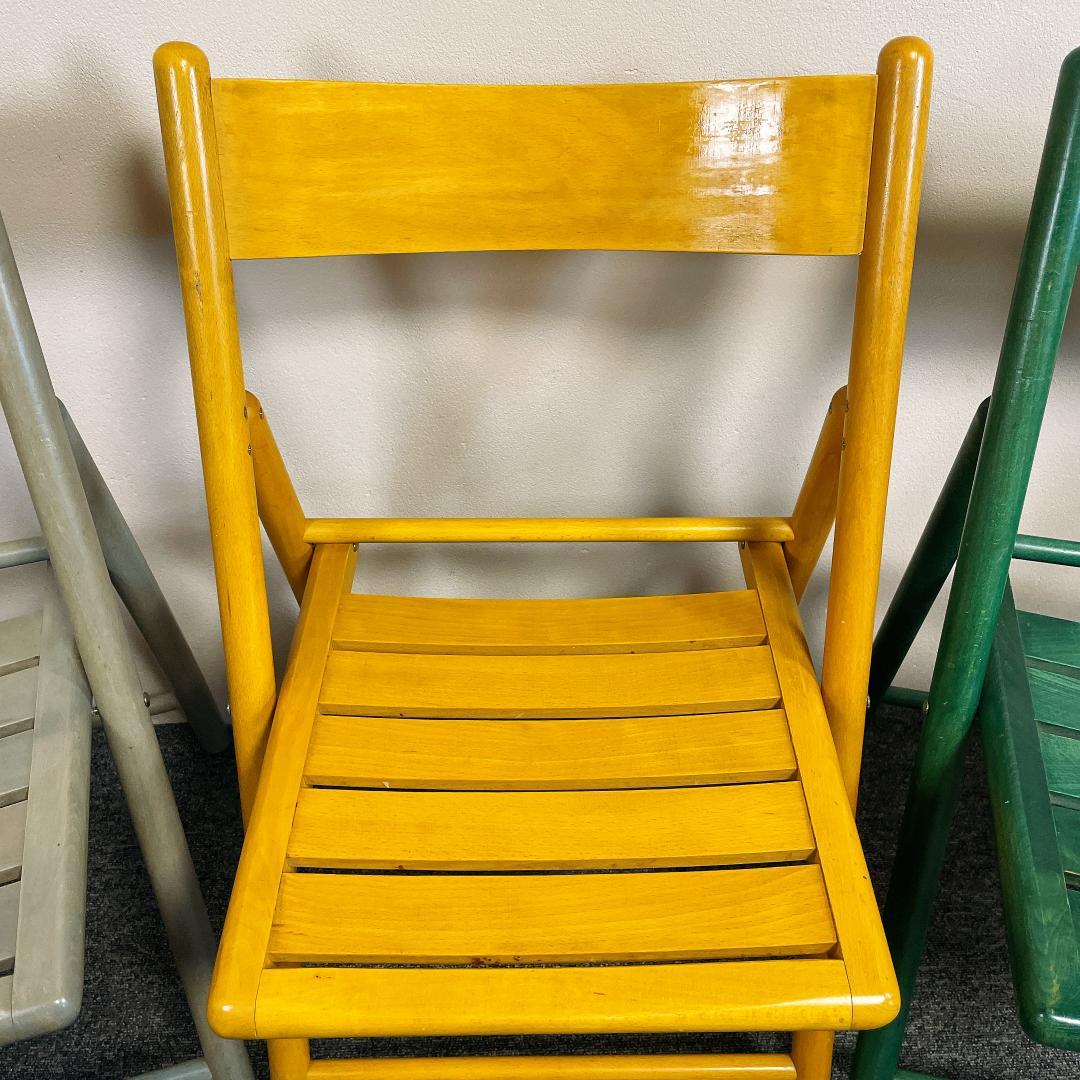 木製 折りたたみチェア 3脚セット カントリー調（グレー・イエロー・グリーン）