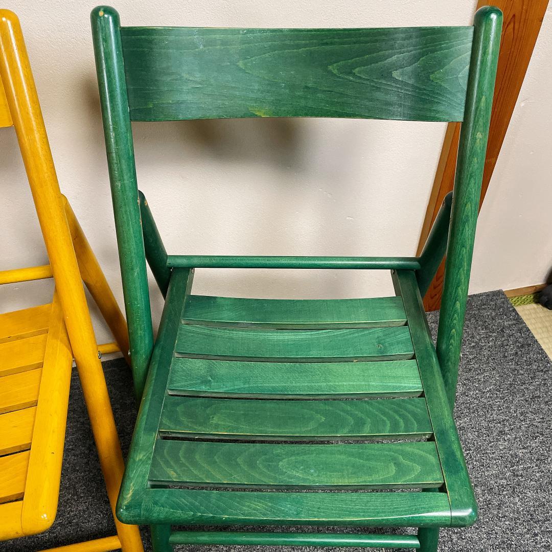 木製 折りたたみチェア 3脚セット カントリー調（グレー・イエロー・グリーン）