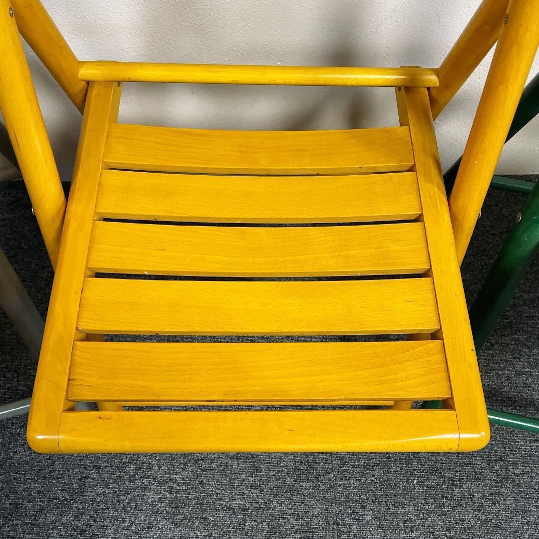 木製 折りたたみチェア 3脚セット カントリー調（グレー・イエロー・グリーン）