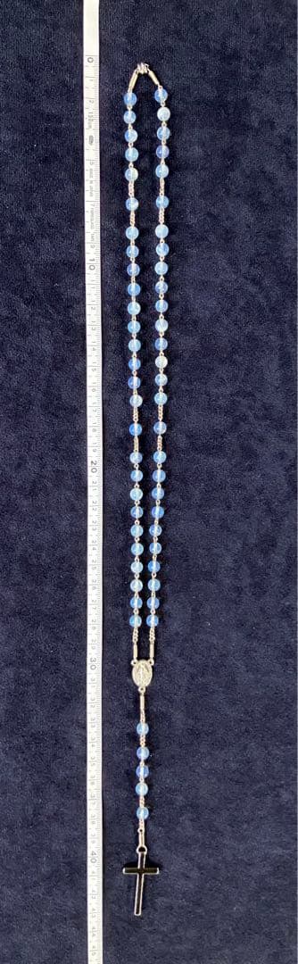 ロザリオネックレス　合成オパール　手編みロザリオ　長崎編み