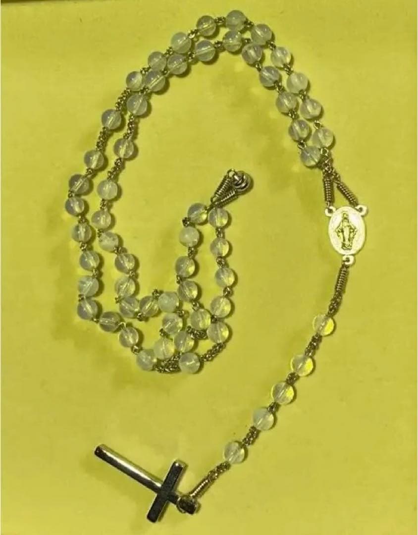 ロザリオネックレス　合成オパール　手編みロザリオ　長崎編み