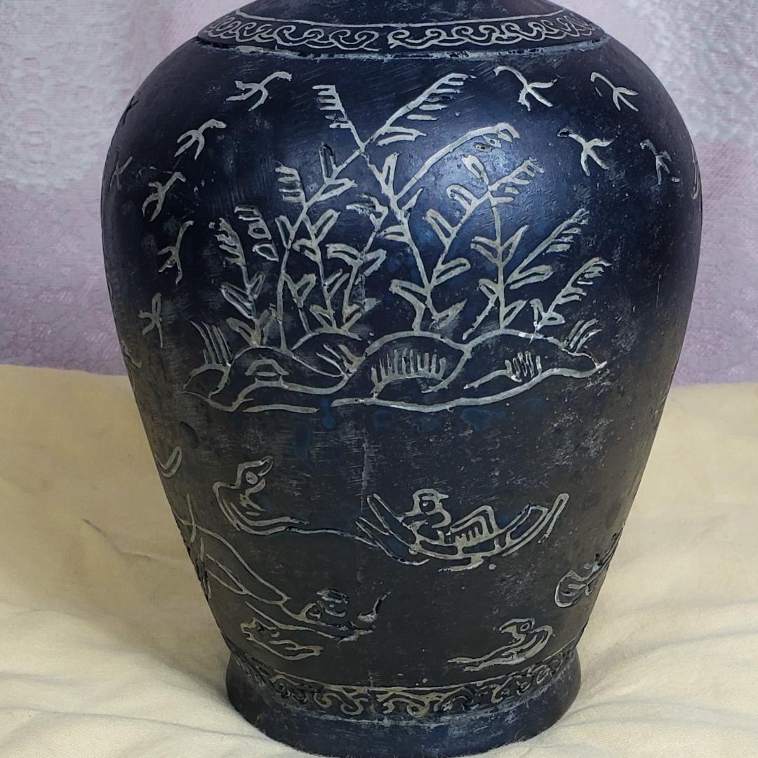 ◆『高麗銀象嵌蒲柳水鳥紋浄瓶』水瓶 銅瓶◆検）新羅仏 百済仏 仏像 天平仏 空海