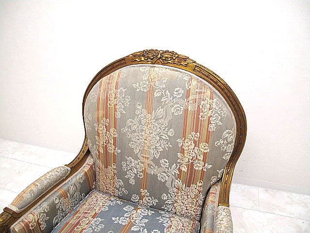イタリア製　ロココ様式 クラシックアームチェア 　花柄ストライプ　1人掛けソファ