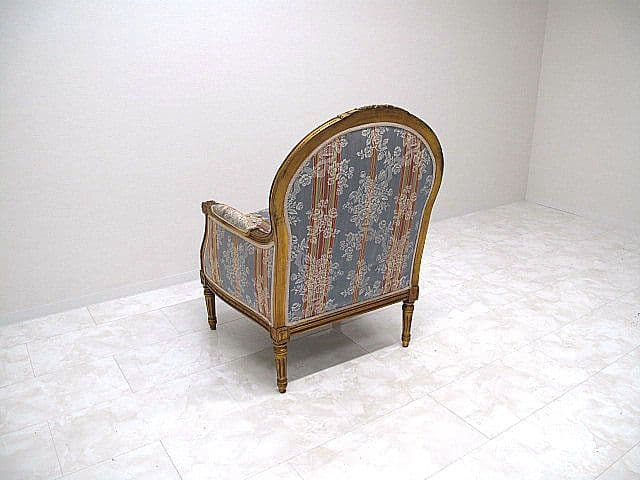 イタリア製　ロココ様式 クラシックアームチェア 　花柄ストライプ　1人掛けソファ