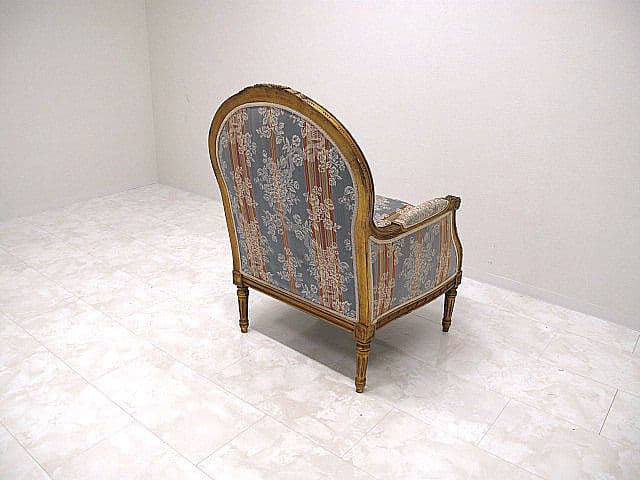 イタリア製　ロココ様式 クラシックアームチェア 　花柄ストライプ　1人掛けソファ