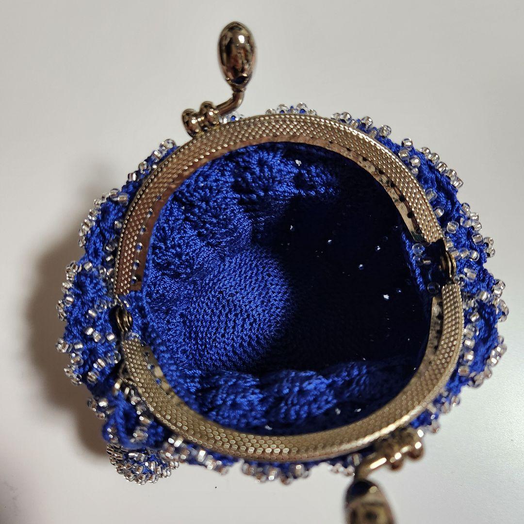 新品未使用 kinaka キナカ ガラスビーズ がま口 財布 小物入 青 ブルー