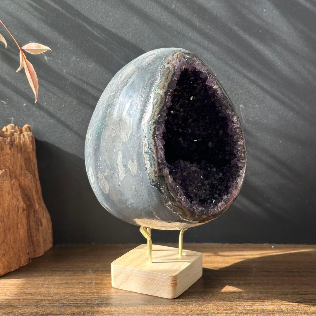 ブラジル産❣️天然石 アメジストの龍卵　ドーム　置物G.284