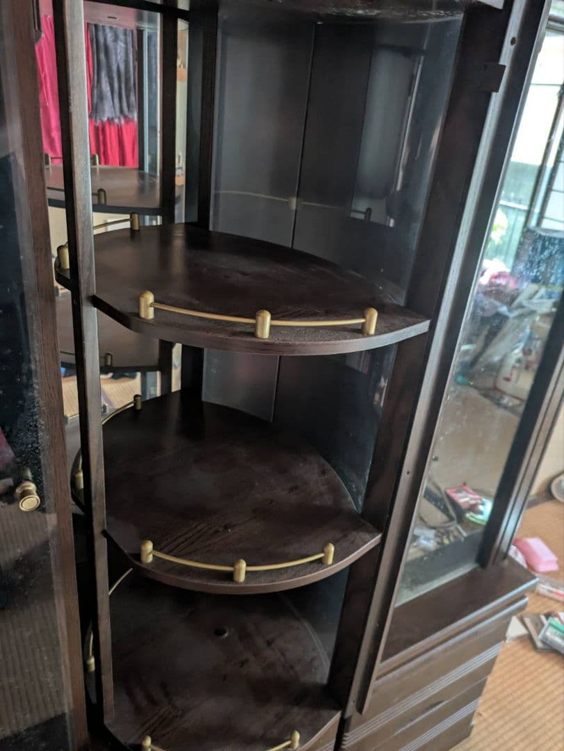 木製ガラスキャビネット 引き出し付き