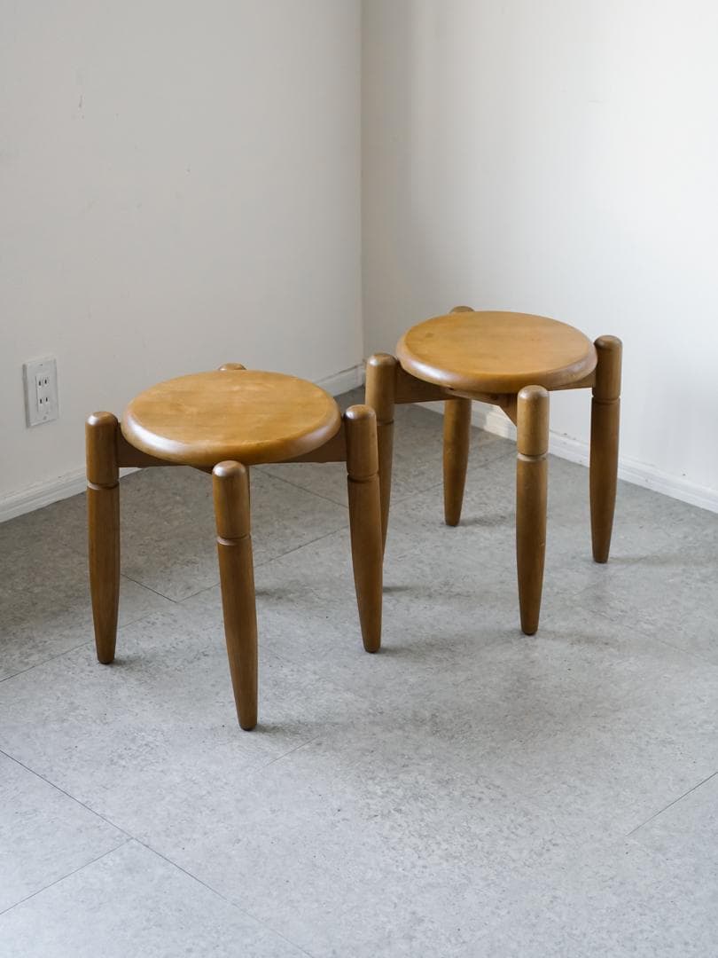ヴィンテージ 木製スツール/丸椅子 2脚 古道具 ミッドセンチュリー モダン