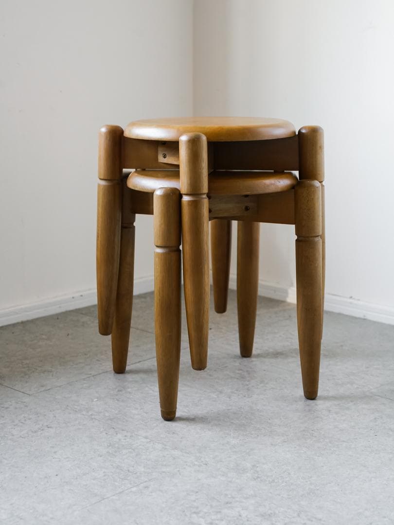 ヴィンテージ 木製スツール/丸椅子 2脚 古道具 ミッドセンチュリー モダン