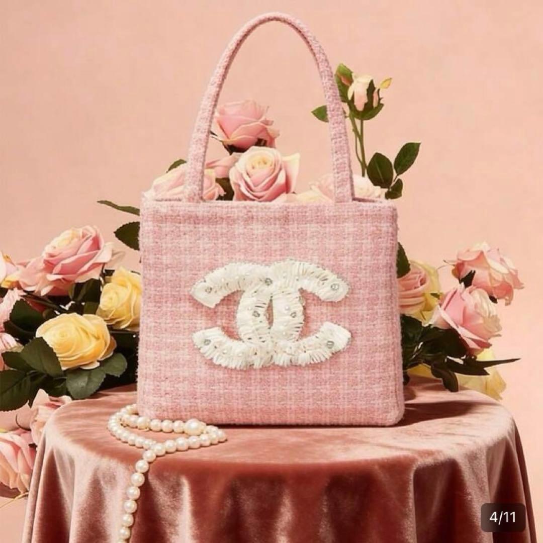 CHANEL ピンクツイードトートバッグ　シフォン