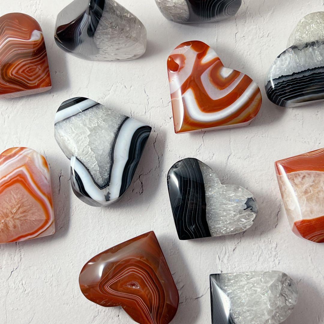 天然石 ブラックアゲート＆カーネリアン ハートパーム＆フレイム