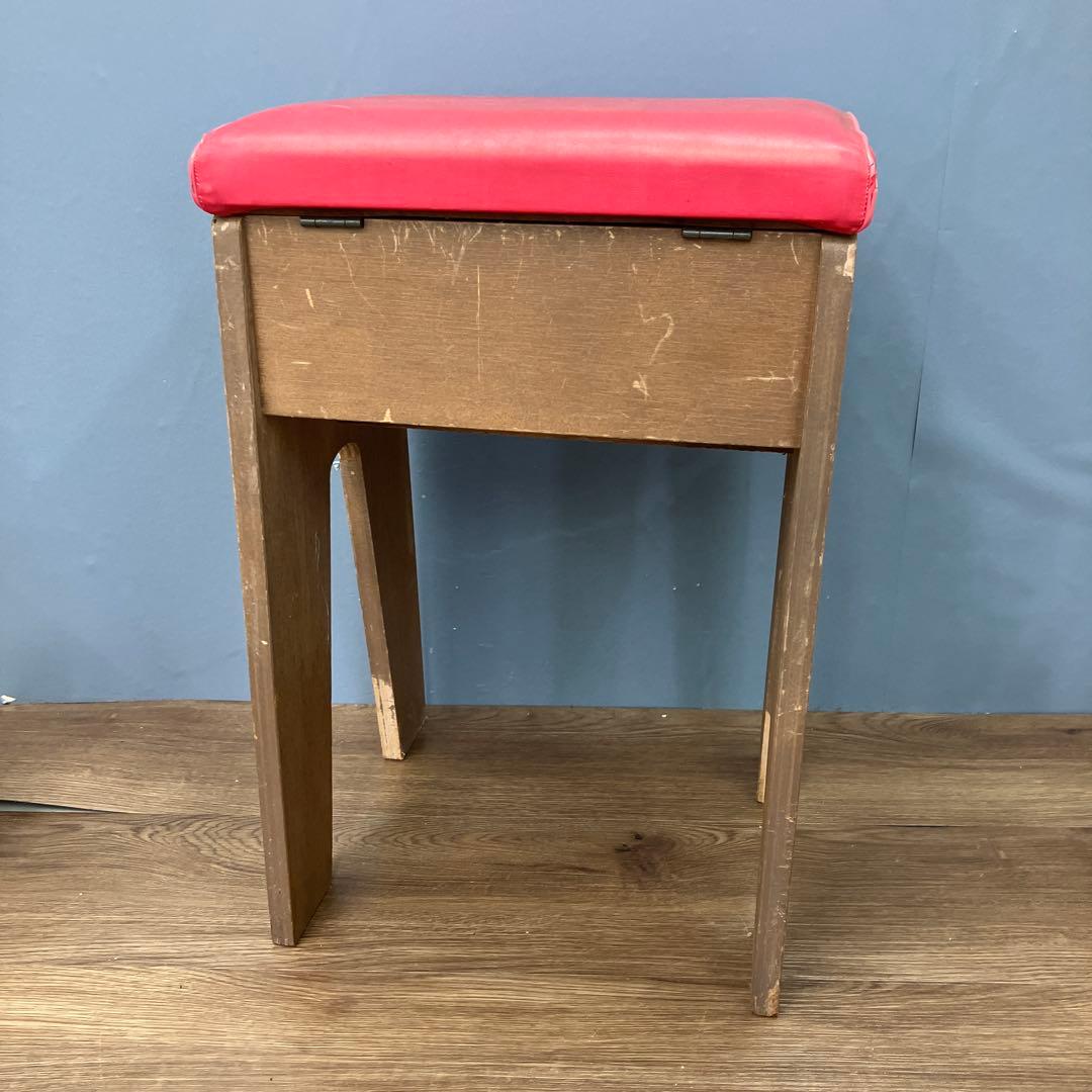 A-3 昭和レトロ 収納付き スツール ピアノ椅子 レッド 角椅子 イス チェア