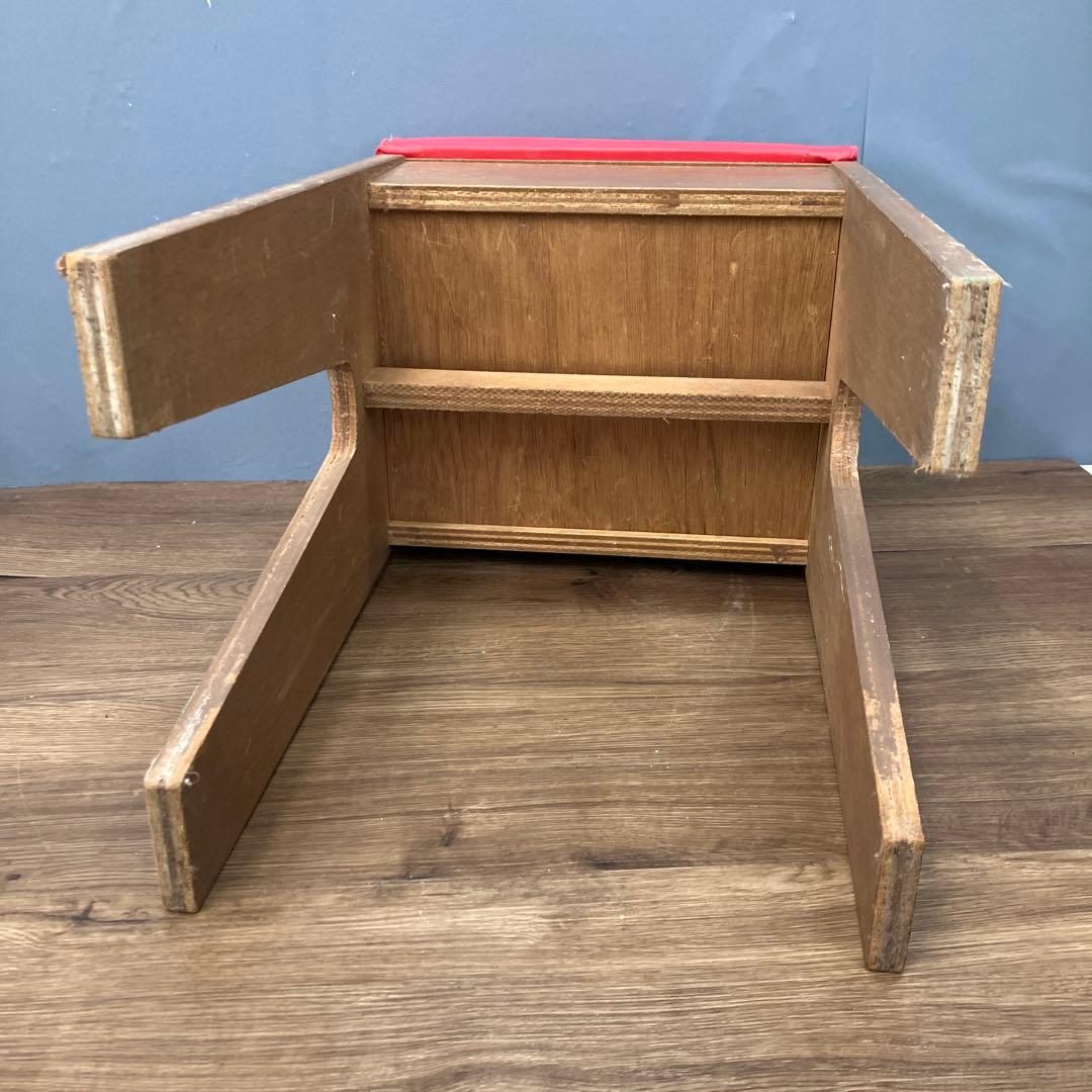 A-3 昭和レトロ 収納付き スツール ピアノ椅子 レッド 角椅子 イス チェア