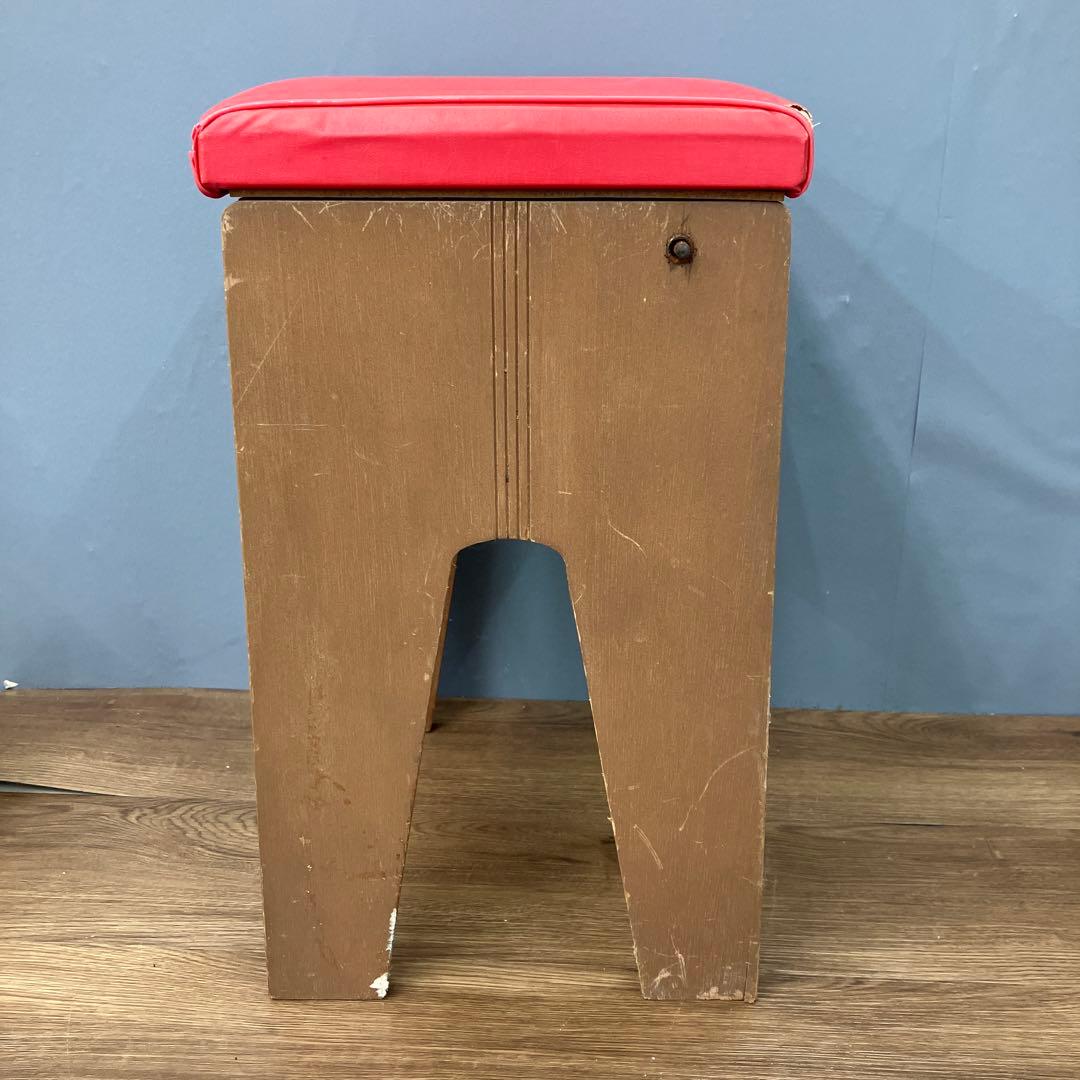 A-3 昭和レトロ 収納付き スツール ピアノ椅子 レッド 角椅子 イス チェア