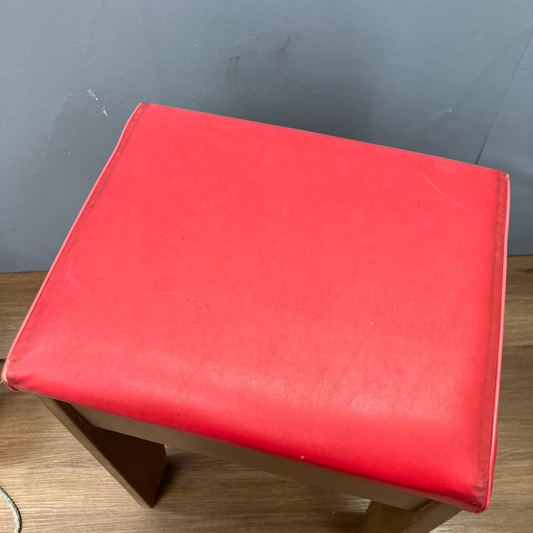 A-3 昭和レトロ 収納付き スツール ピアノ椅子 レッド 角椅子 イス チェア