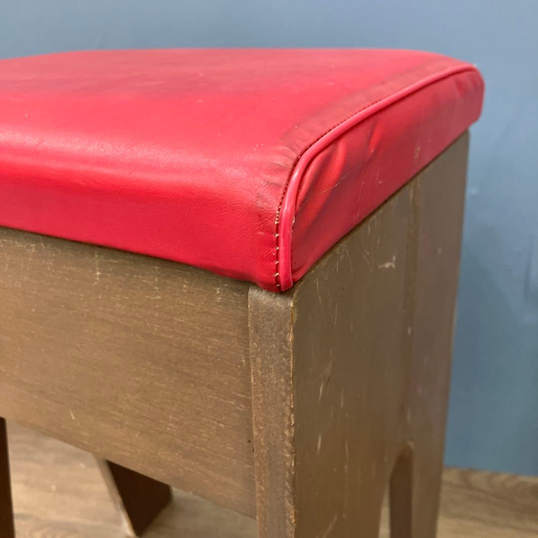 A-3 昭和レトロ 収納付き スツール ピアノ椅子 レッド 角椅子 イス チェア
