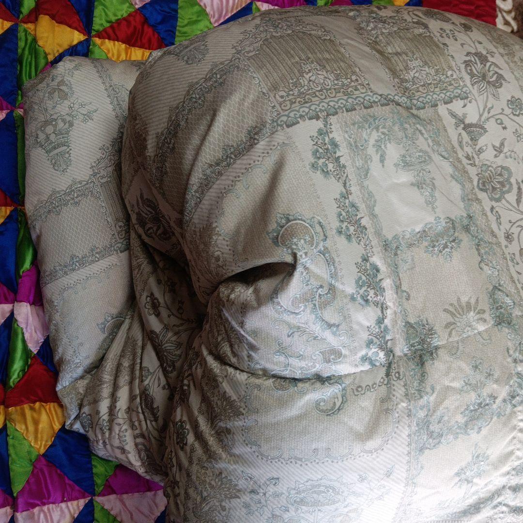 羽毛掛け布団 淡いグリーン　シングルサイズ　ダウン93%