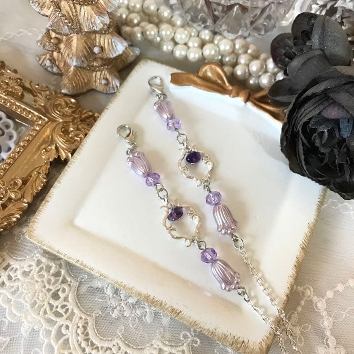 ♪613❤️ 天然石　アメジスト　細石　花　マスクチェーン