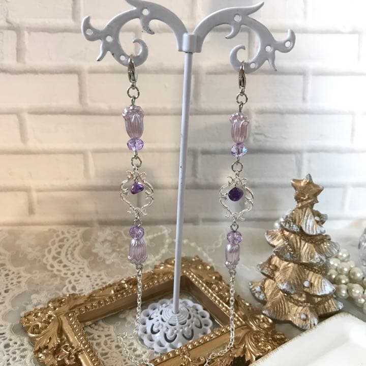 ♪613❤️ 天然石　アメジスト　細石　花　マスクチェーン