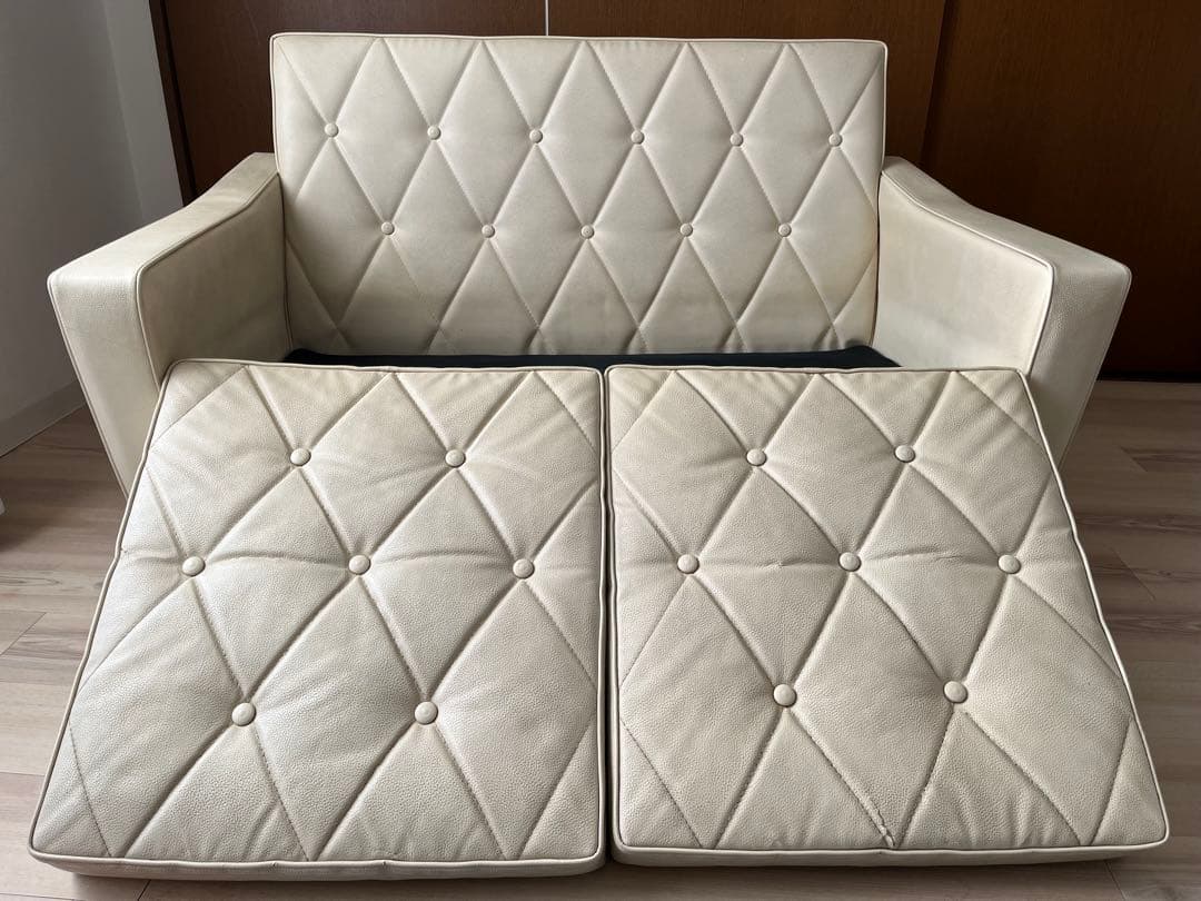 引越し処分】カリモク60 ロビーチェア 2シーター アイボリー（引取価格