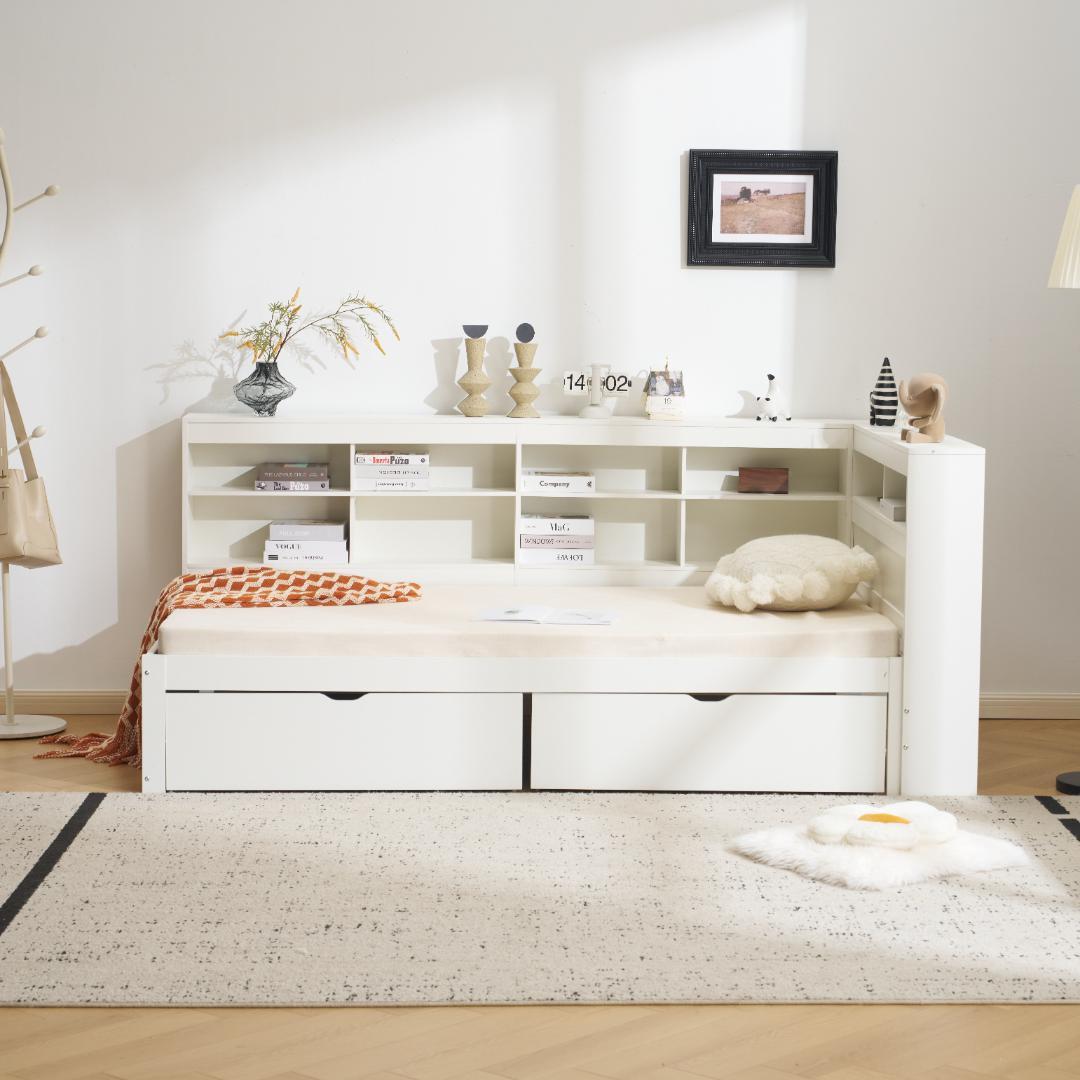 タイムセール！新作システムベッド【Ｓシングル】　引き出し・ラック付　きWHITE