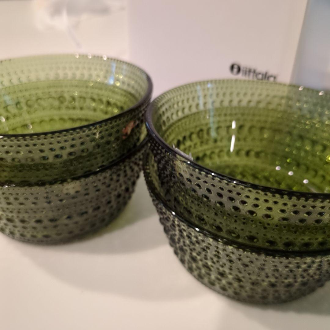  オリーブグリーン ドット模様 ボウル 4個セット
