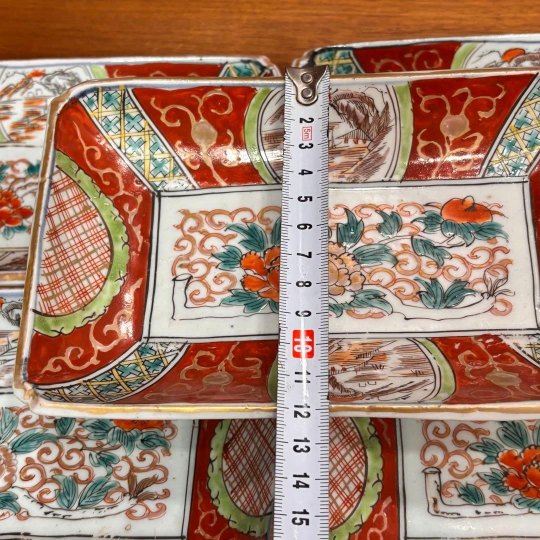 江戸時代　伊万里焼　赤絵　角皿　５枚　完品
