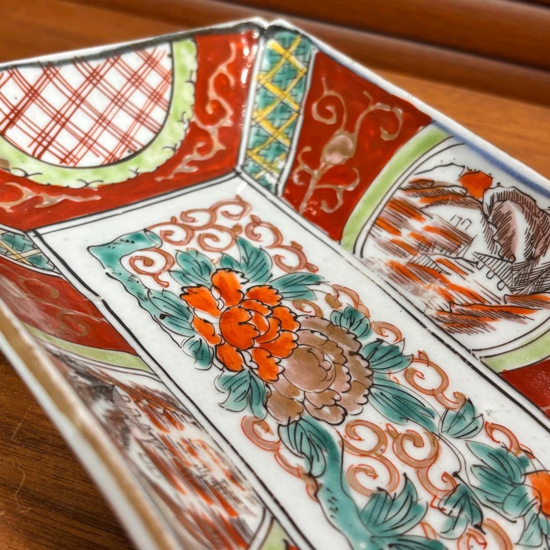江戸時代　伊万里焼　赤絵　角皿　５枚　完品
