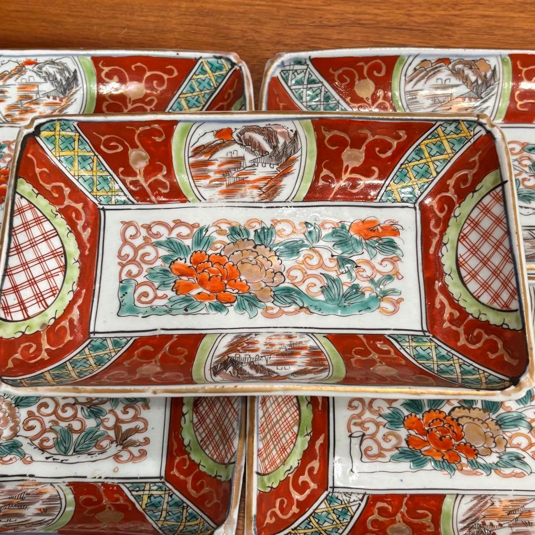 江戸時代　伊万里焼　赤絵　角皿　５枚　完品