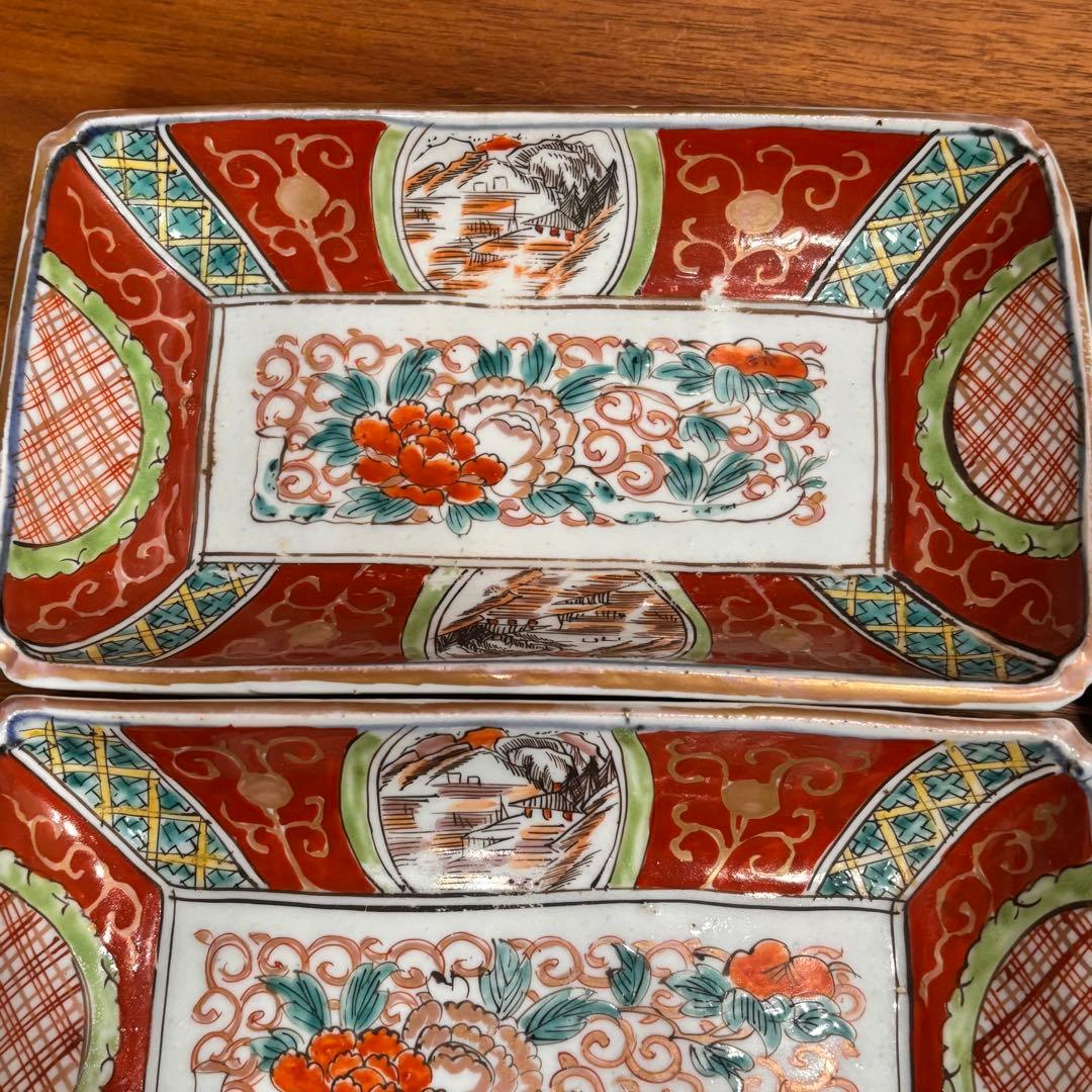 江戸時代　伊万里焼　赤絵　角皿　５枚　完品