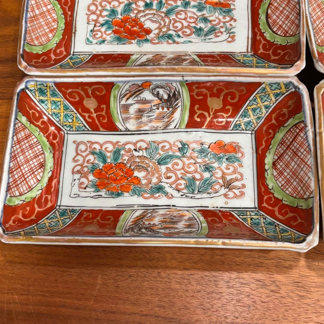 江戸時代　伊万里焼　赤絵　角皿　５枚　完品