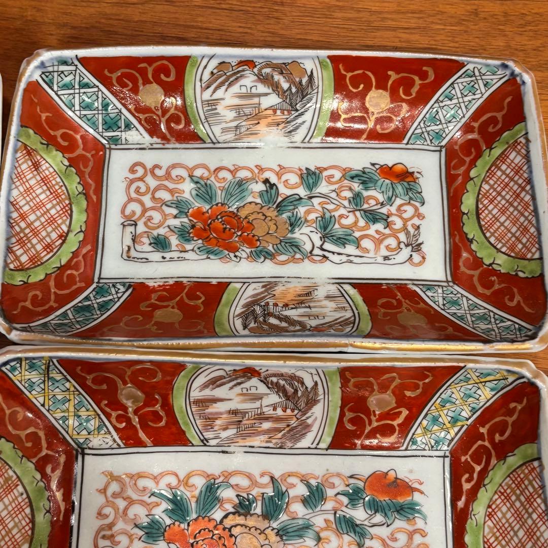 江戸時代　伊万里焼　赤絵　角皿　５枚　完品