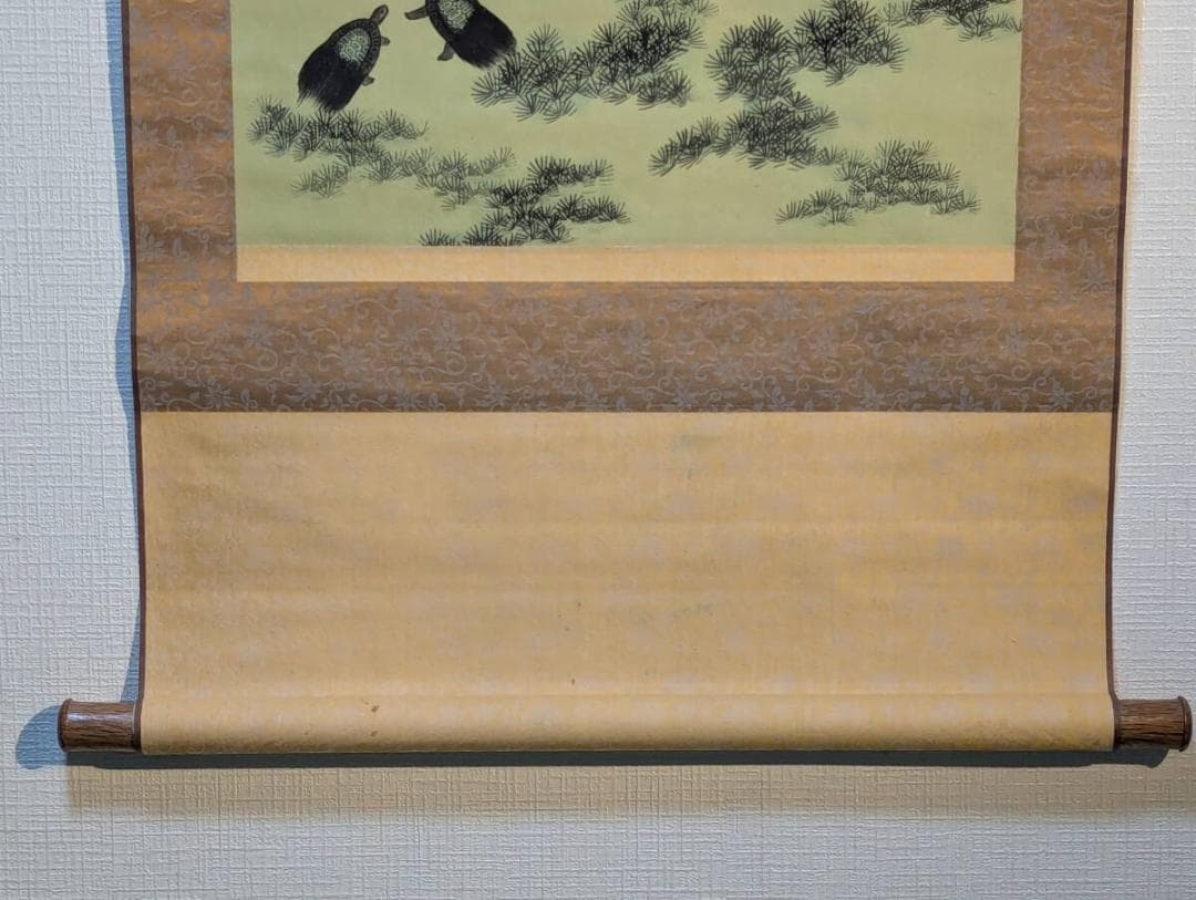 【真作】掛軸　蓬莱二仙　吉祥画　松竹梅鶴亀　長寿福徳を祈る吉祥掛物　U74