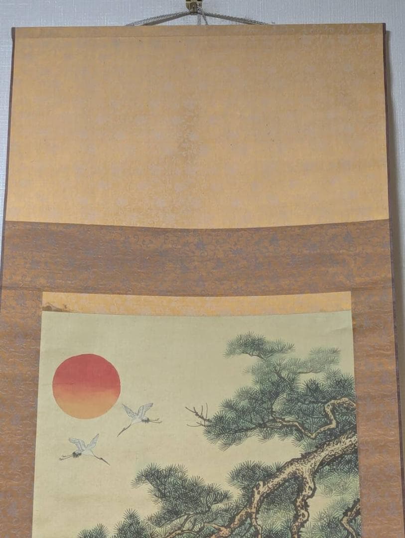 【真作】掛軸　蓬莱二仙　吉祥画　松竹梅鶴亀　長寿福徳を祈る吉祥掛物　U74