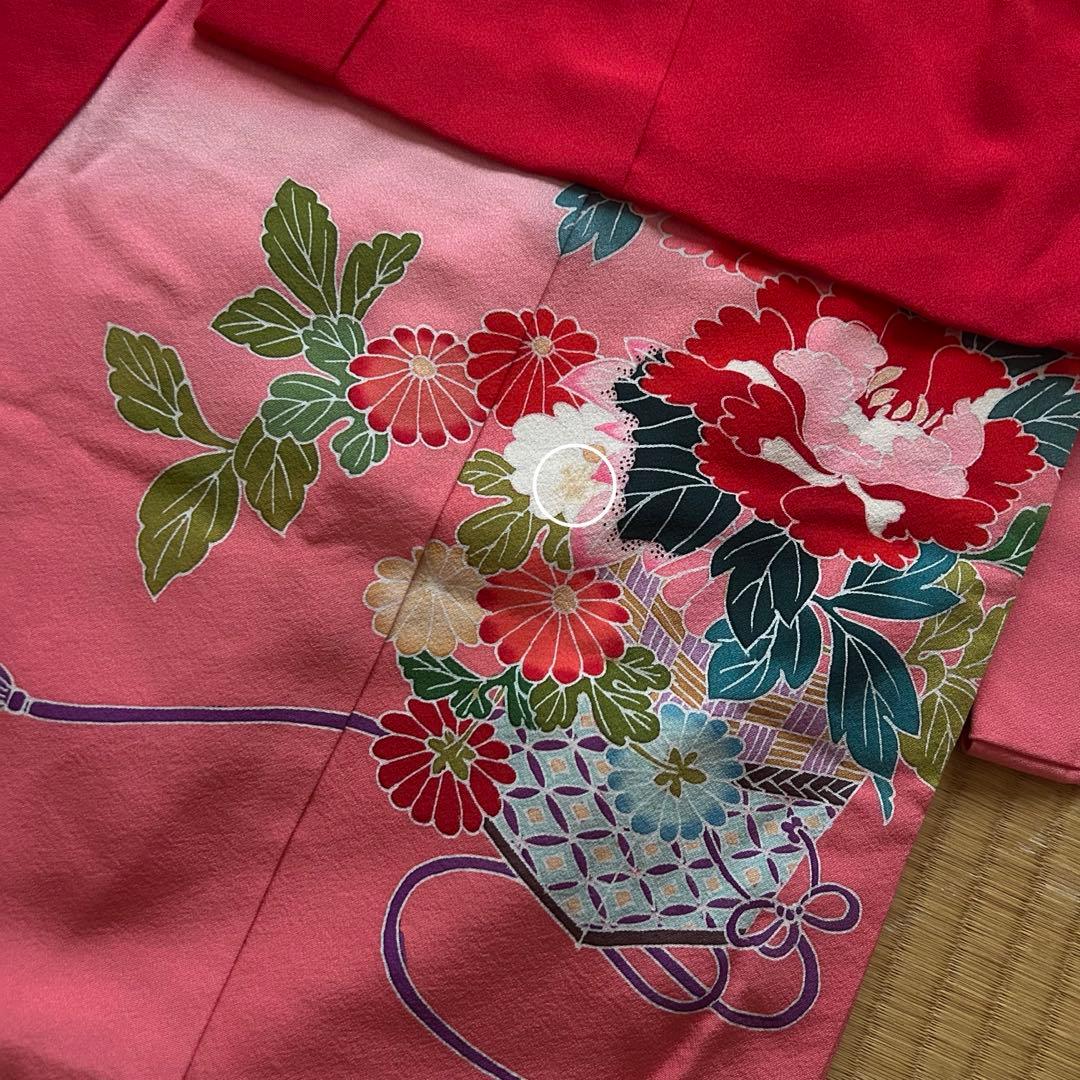 七五三 3歳 着物 被布 絹 三歳 赤 ピンク 753 子供着物