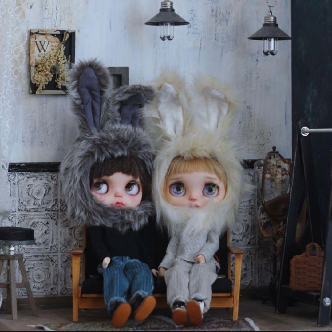 ハンドメイド ネオブライスサイズ ウサギさん帽子/アイボリー系 - メルカリ